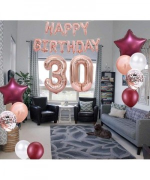 30th Birthday Decorations for Women Girls- Happy Birthday Balloons Star Banner Number 30 Birthday Balloons Wine Red Star Foil...