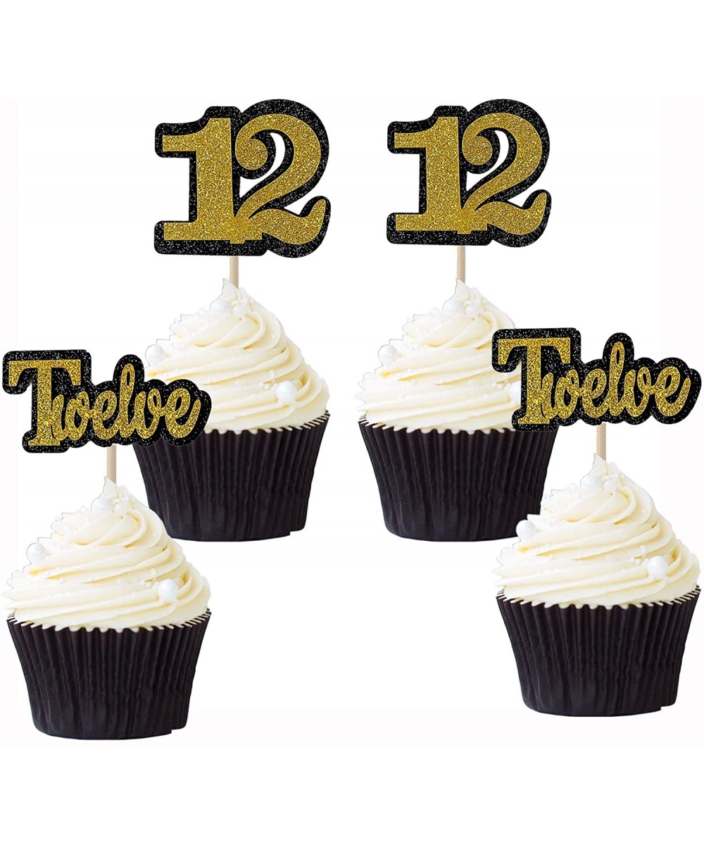 Gold 12 Cupcake Toppers 12th Cupcake Picks for Birthday Wedding Anniversary Party Cake Decoration Supplies - CX19G8TSZA3 $6.3...