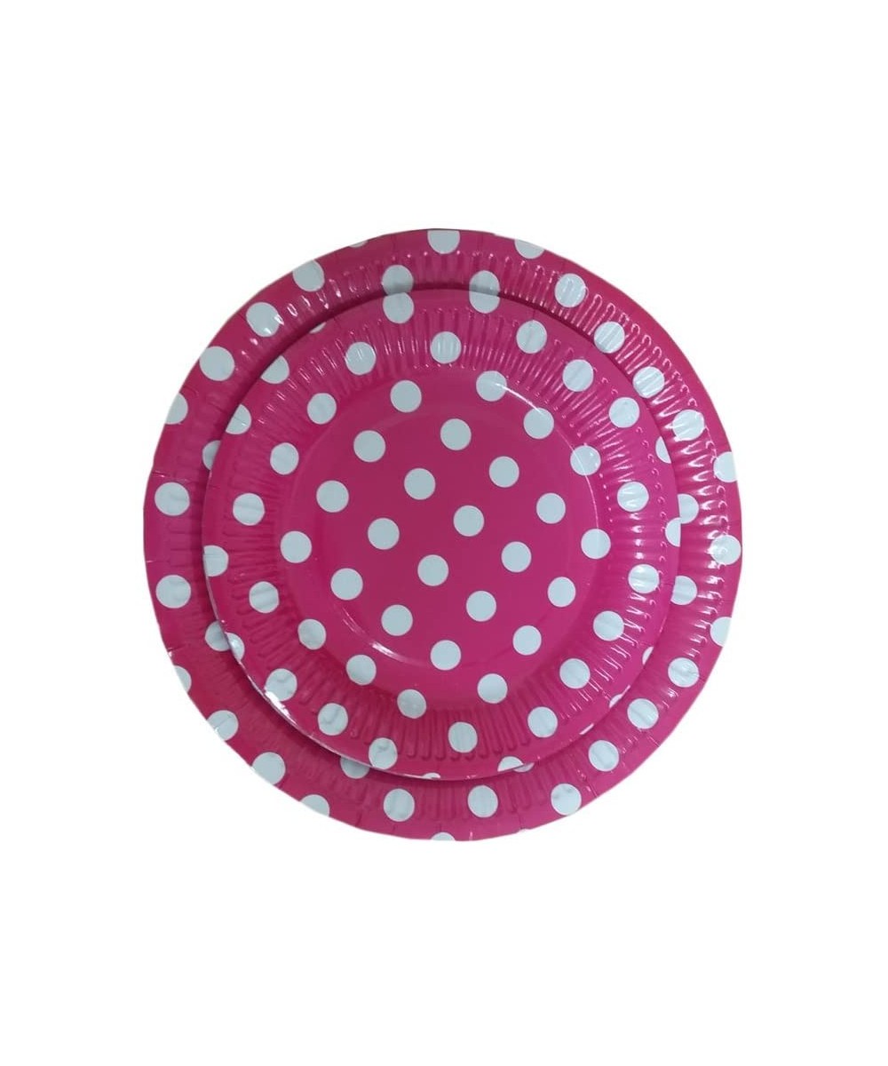 24 Pink and White Polka Dot Dinner and Dessert Plates- Pack of 24- Includes 12 9 Inch and 12 7 Inch Party Plates - C312J6NF4E...