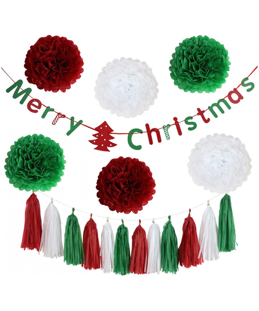 19pcs Christmas Paper Party Decorations for Party Indoor and Outdoor Include White Red Green Tissue Pom-poms Flowers Christma...