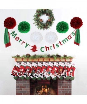 19pcs Christmas Paper Party Decorations for Party Indoor and Outdoor Include White Red Green Tissue Pom-poms Flowers Christma...