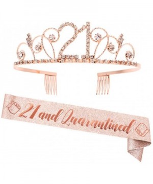 Quarantine Birthday Gifts - Rose Gold"21 & Quarantined" Sash + Rhinestone Crown Set - 21st Birthday Decorations- Gifts & Supp...