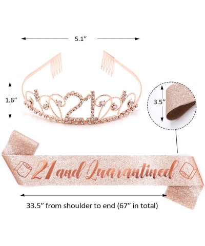 Quarantine Birthday Gifts - Rose Gold"21 & Quarantined" Sash + Rhinestone Crown Set - 21st Birthday Decorations- Gifts & Supp...