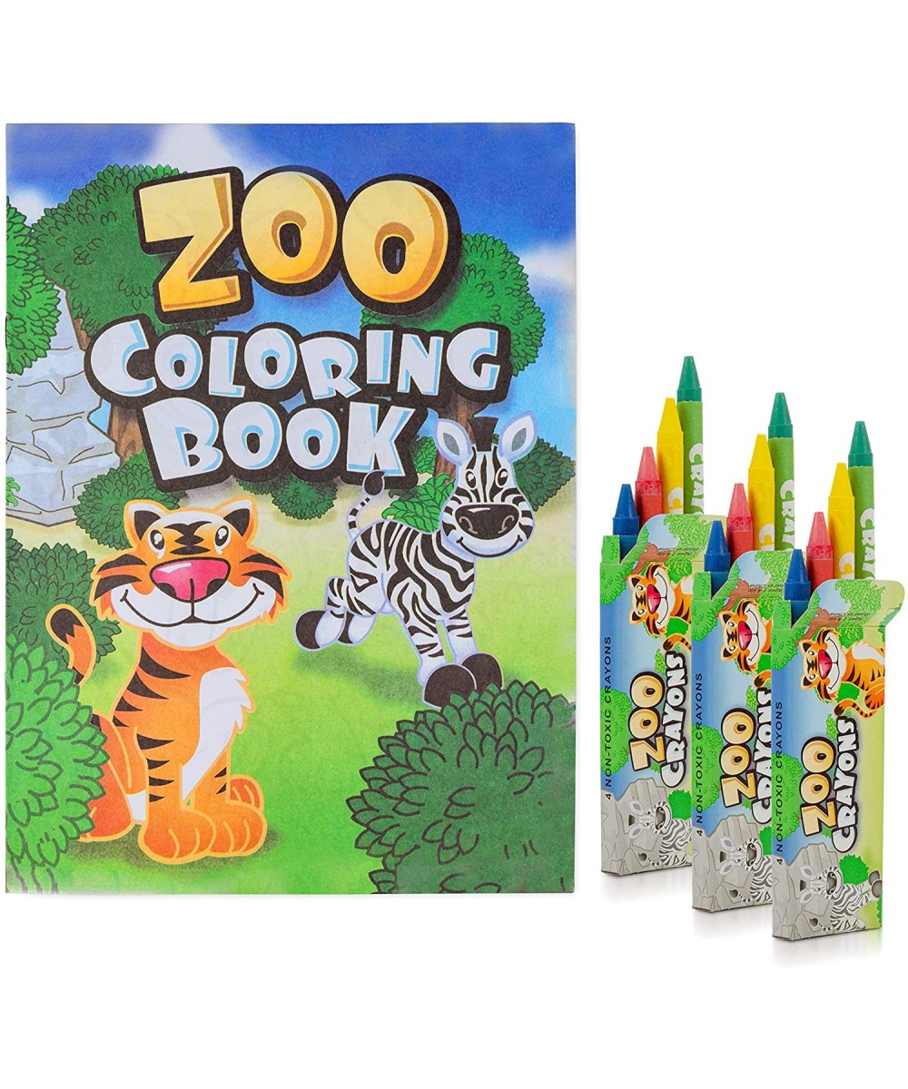 Zoo Coloring Books and crayons set - Includes 12 Books and 12 Packs of crayons - Zoo Themed Party Favor Set - For Boys And Gi...