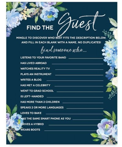 Navy Blue Hydrangea Floral Garden Party Baby Shower Collection- Name The Guest Who Game Cards- 20-Pack- Games Activities and ...