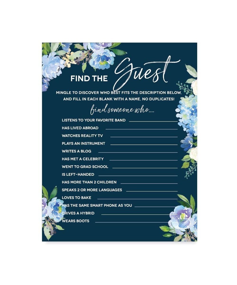 Navy Blue Hydrangea Floral Garden Party Baby Shower Collection- Name The Guest Who Game Cards- 20-Pack- Games Activities and ...