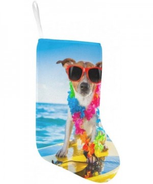 Dog with Surfboard Wearing Flower Chain and Sunglasses in Ocean Christmas Stockings 17.52 Inches Christmas Decoration Large F...