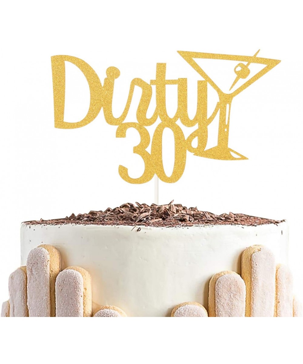 Dirty 30 Cake Topper and Champagne Glass - Cheer to 30 Years Cake Topper -Gold Glitter Hello 30-30th Birthday/Wedding Anniver...