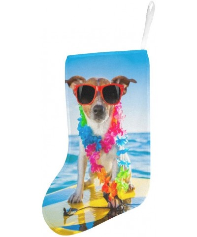 Dog with Surfboard Wearing Flower Chain and Sunglasses in Ocean Christmas Stockings 17.52 Inches Christmas Decoration Large F...