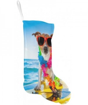 Dog with Surfboard Wearing Flower Chain and Sunglasses in Ocean Christmas Stockings 17.52 Inches Christmas Decoration Large F...