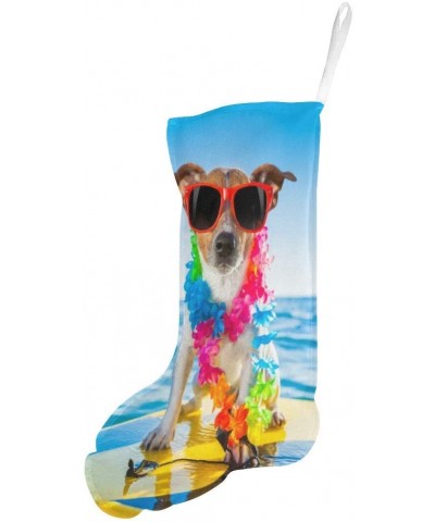 Dog with Surfboard Wearing Flower Chain and Sunglasses in Ocean Christmas Stockings 17.52 Inches Christmas Decoration Large F...