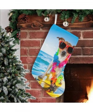 Dog with Surfboard Wearing Flower Chain and Sunglasses in Ocean Christmas Stockings 17.52 Inches Christmas Decoration Large F...