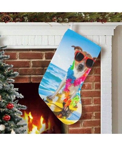 Dog with Surfboard Wearing Flower Chain and Sunglasses in Ocean Christmas Stockings 17.52 Inches Christmas Decoration Large F...