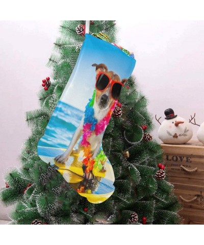 Dog with Surfboard Wearing Flower Chain and Sunglasses in Ocean Christmas Stockings 17.52 Inches Christmas Decoration Large F...