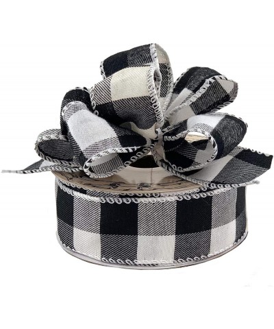 Black White Buffalo Plaid Ribbon - 1 1/2" x 10 Yards- Wired Edge Christmas Tree Ribbon- Rustic- Farmhouse- Wreath Decor- Craf...