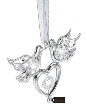 Chrome Plated Crystal Studded Silver Love Doves Birds Hanging Ornament with Heart- Romantic Gift- Love Symbol - Silver - Chro...