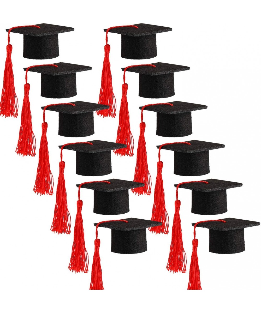 12 Pack Mini Graduation Caps Graduation Cap Bottle Toppers Bachelor Graduation Hat-Shaped Party Decorations Black (Red) - Red...