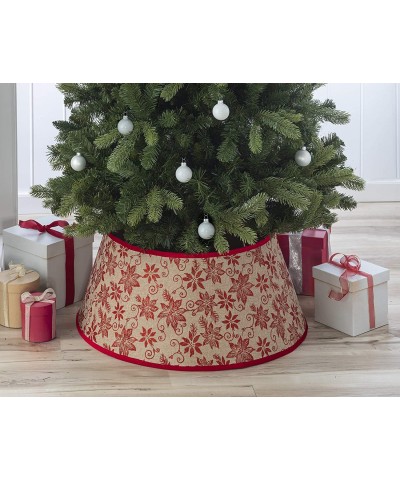 New Traditions - Burlap Stand Band Christmas Tree Collar with Glitter Poinsettias - Tan/Red - Burlap Tree Collar W/Glitter Po...