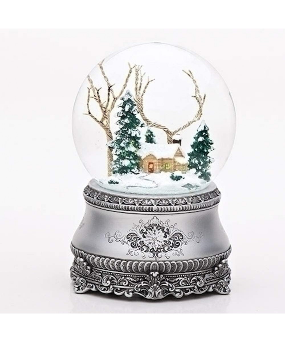 5.5" Cottage with Tree Glitter Silver Base 100mm Dome Plays I'll Be Home for Christmas - C011BD2LWY9 $22.55 Snow Globes
