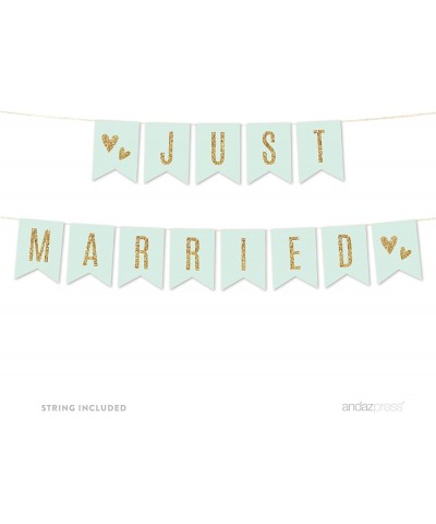 Mint Green Gold Glitter Print Wedding Collection- Hanging Pennant Party Banner with String- Just Married- 5-Feet- 1 Set - Ban...
