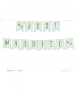 Mint Green Gold Glitter Print Wedding Collection- Hanging Pennant Party Banner with String- Just Married- 5-Feet- 1 Set - Ban...