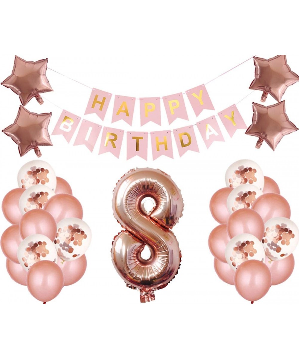 8th Birthday Party Decorations Kit Happy Birthday Banner with Number 8 Birthday Balloons for Birthday Party Supplies 8th Rose...