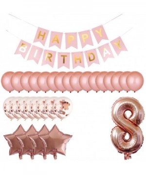 8th Birthday Party Decorations Kit Happy Birthday Banner with Number 8 Birthday Balloons for Birthday Party Supplies 8th Rose...