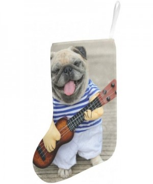 Funny Smiling Indy Musician Pug Dog Playing Guitar Christmas Stockings 17.52 Inches Large Xmas Fireplace Hanging Stockings fo...
