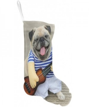 Funny Smiling Indy Musician Pug Dog Playing Guitar Christmas Stockings 17.52 Inches Large Xmas Fireplace Hanging Stockings fo...