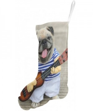 Funny Smiling Indy Musician Pug Dog Playing Guitar Christmas Stockings 17.52 Inches Large Xmas Fireplace Hanging Stockings fo...