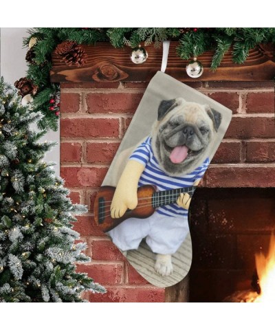 Funny Smiling Indy Musician Pug Dog Playing Guitar Christmas Stockings 17.52 Inches Large Xmas Fireplace Hanging Stockings fo...