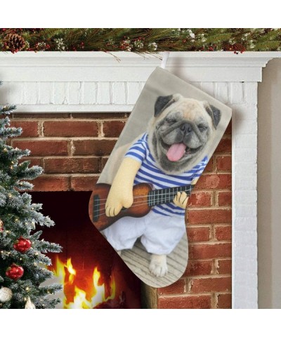 Funny Smiling Indy Musician Pug Dog Playing Guitar Christmas Stockings 17.52 Inches Large Xmas Fireplace Hanging Stockings fo...
