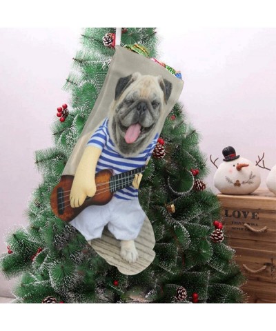 Funny Smiling Indy Musician Pug Dog Playing Guitar Christmas Stockings 17.52 Inches Large Xmas Fireplace Hanging Stockings fo...