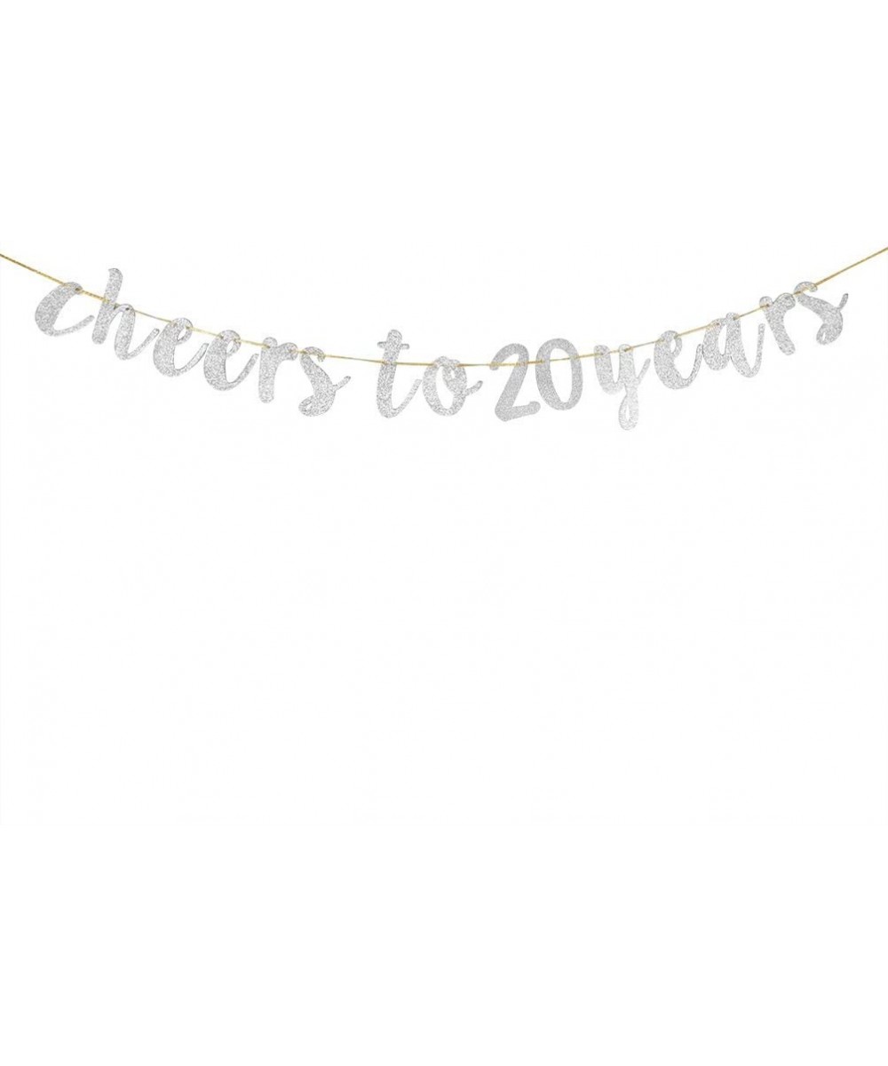 Glitter Silver Cheers to 20 Years Banner - 20th Birthday Sign Bunting 20th Marriage Anniversary Party Bunting Decoration - CI...