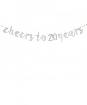 Glitter Silver Cheers to 20 Years Banner - 20th Birthday Sign Bunting 20th Marriage Anniversary Party Bunting Decoration - CI...