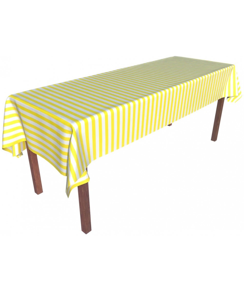 Heavy Duty Disposable Plastic Tablecloth Tablecover Rectangle Yellow White Stripe 54 Inch. x 108 Inch. 6 Pack Party Picnic Ou...