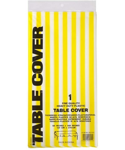 Heavy Duty Disposable Plastic Tablecloth Tablecover Rectangle Yellow White Stripe 54 Inch. x 108 Inch. 6 Pack Party Picnic Ou...