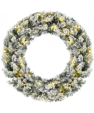 Pre-Lit Cordless Christmas Wreath- Artificial Snow Flocked Pine Wreath- Built-in 6-Hour Timer- with 50 Warm LED Lights and Si...