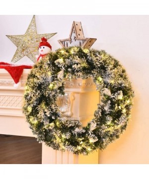 Pre-Lit Cordless Christmas Wreath- Artificial Snow Flocked Pine Wreath- Built-in 6-Hour Timer- with 50 Warm LED Lights and Si...