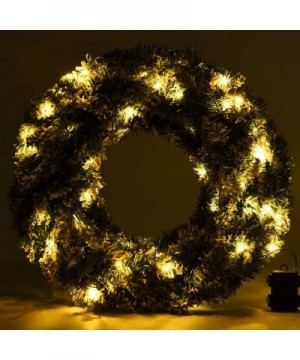 Pre-Lit Cordless Christmas Wreath- Artificial Snow Flocked Pine Wreath- Built-in 6-Hour Timer- with 50 Warm LED Lights and Si...