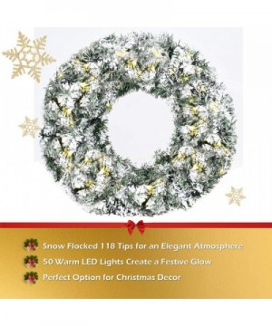 Pre-Lit Cordless Christmas Wreath- Artificial Snow Flocked Pine Wreath- Built-in 6-Hour Timer- with 50 Warm LED Lights and Si...