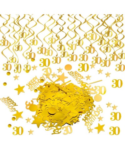 Happy 30th Birthday Decorations Supplies - Gold Glitter 30Pcs Hanging Swirls & 20g 30 Happy Birthday Circle Star Confetti - 3...