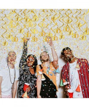 Happy 30th Birthday Decorations Supplies - Gold Glitter 30Pcs Hanging Swirls & 20g 30 Happy Birthday Circle Star Confetti - 3...