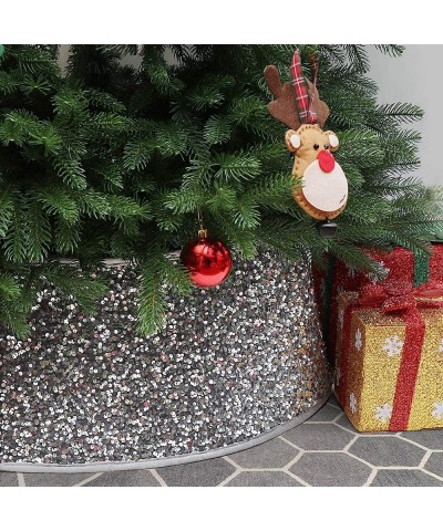 Christmas Tree Collar Shiny Grey Sequins- Xmas Tree Skirt Tree Ring with Gift Box Holiday Home Decoration - Grey - C319EK2S0O...