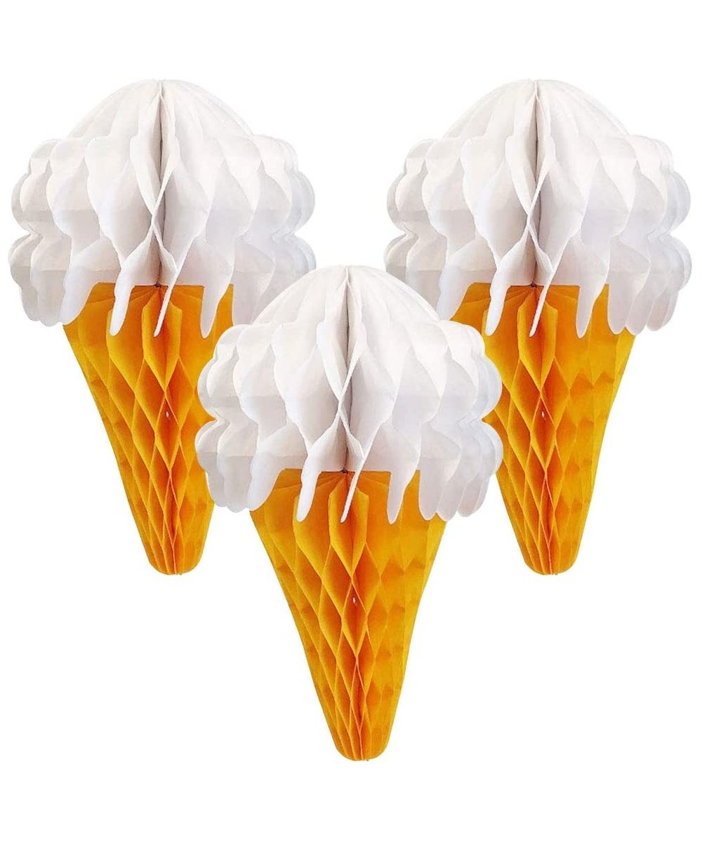 7inch Ice Cream Cone Shaped Tissue Honeycomb Decoration (Set of 3- White) - White - C018IDQL6N8 $7.42 Tissue Pom Poms