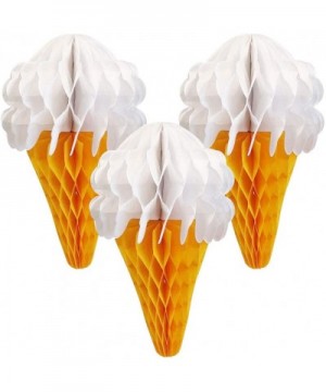 7inch Ice Cream Cone Shaped Tissue Honeycomb Decoration (Set of 3- White) - White - C018IDQL6N8 $7.42 Tissue Pom Poms