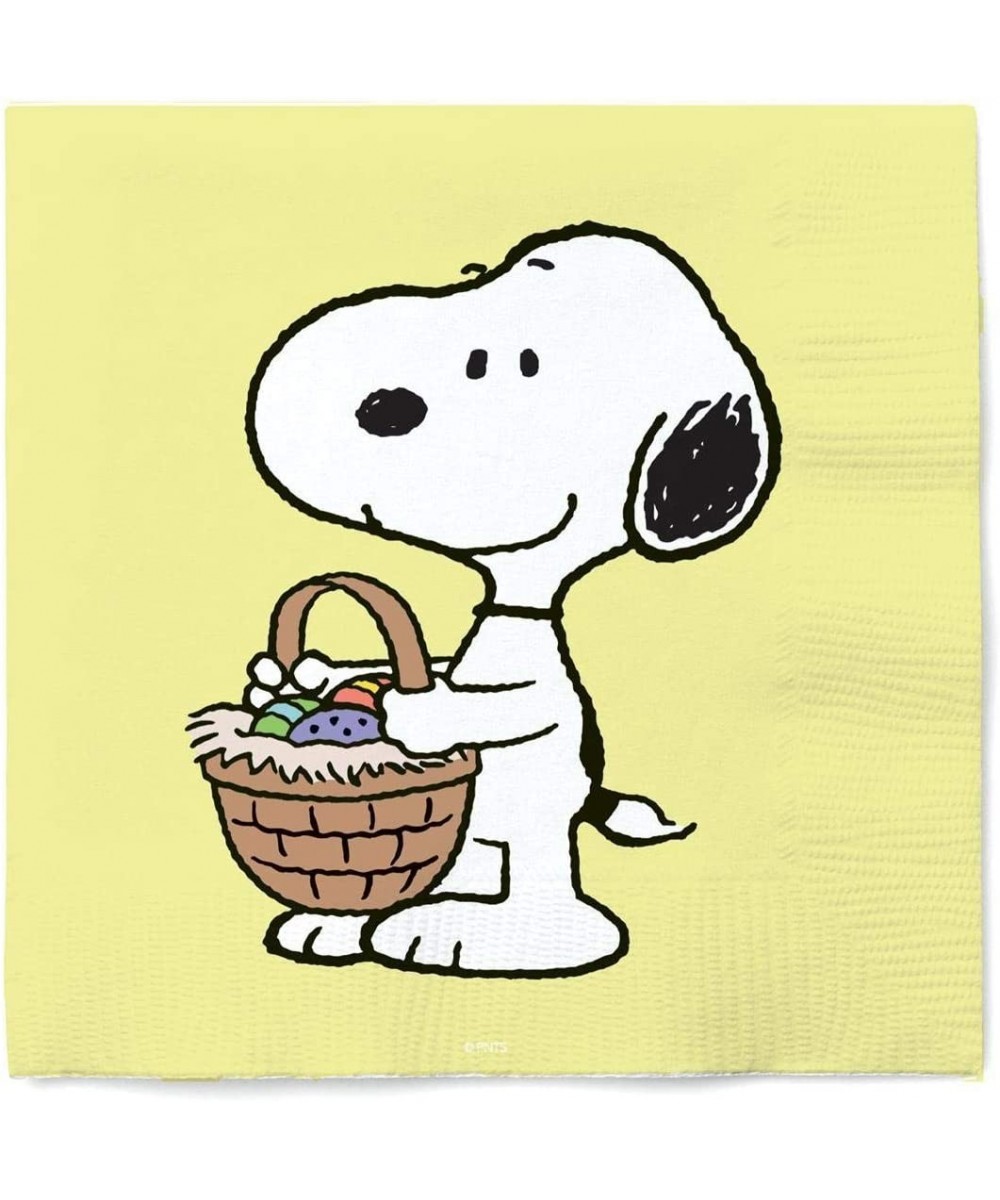 Snoopy Easter Cocktail Pack of 40 - Soft- Triple-Ply- Napkins With Snoopy & Easter Basket on Yellow Background- 5" x 5"- 5"x5...