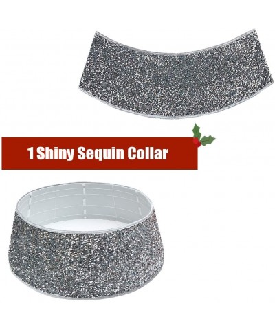 Christmas Tree Collar Shiny Grey Sequins- Xmas Tree Skirt Tree Ring with Gift Box Holiday Home Decoration - Grey - C319EK2S0O...