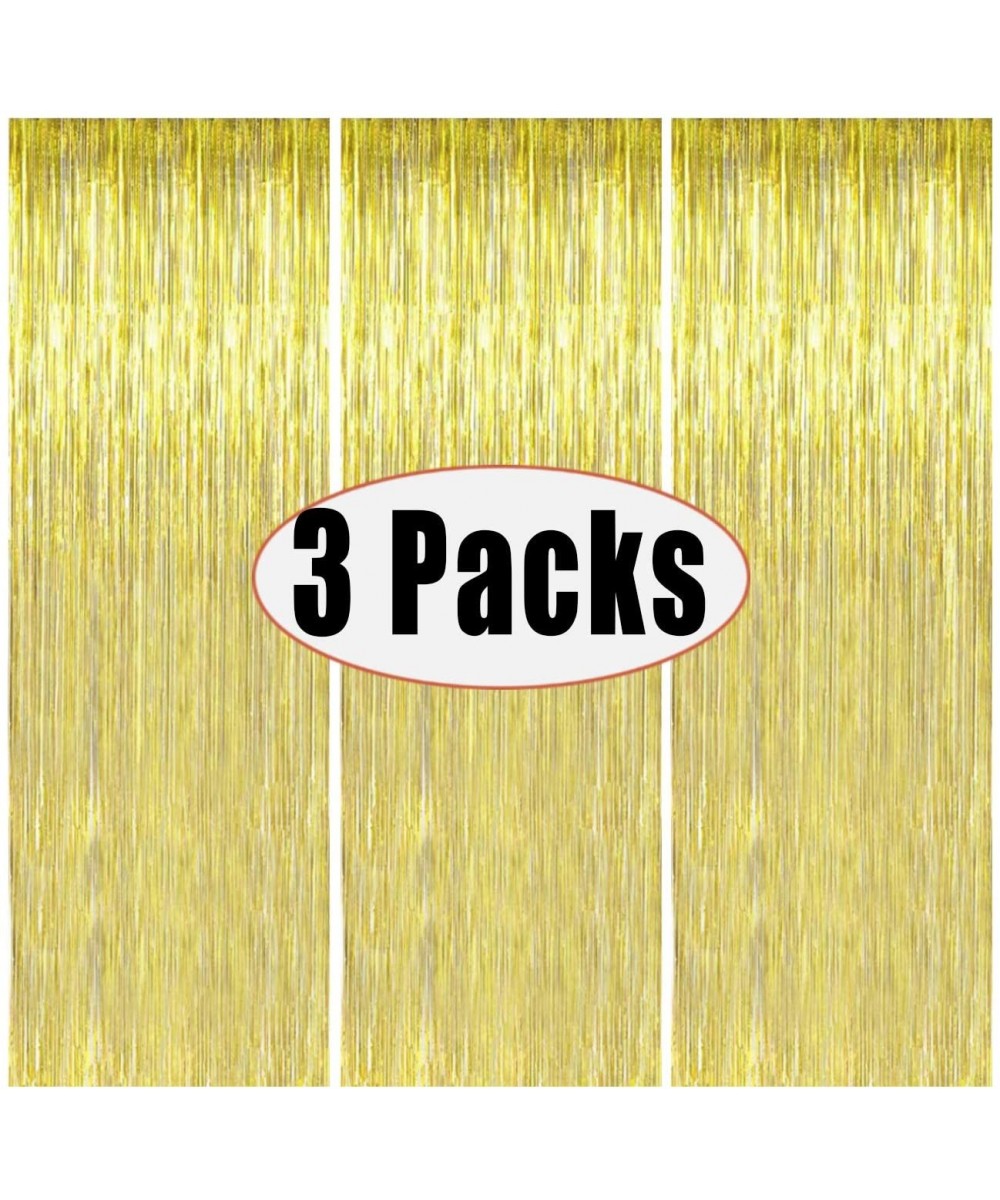 3 Packs 3.2ft x 6.6ft Gold Metallic Tinsel Foil Fringe Curtains Photo Booth Props for Birthday Wedding Engagement Bridal Show...