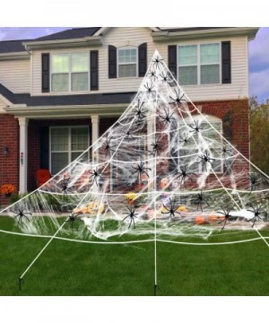 23FT Halloween Decorations Outdoor Large Triangular Spider Web with 20 Pcs Fake Plastic Spiders+5 Ground Stakes+200 sq ft Str...